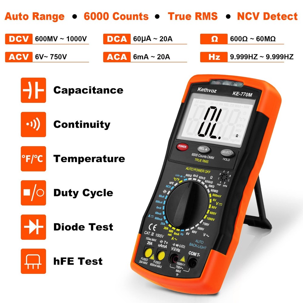 Multimeter 6000 Counts TRMS, Digital Multi Meter Measure AC DC Voltage Curren...
