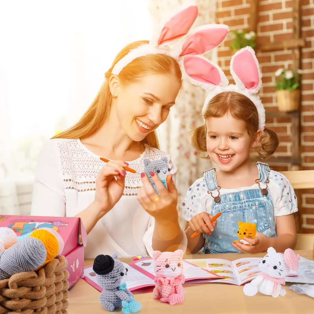 Crochet Kit for Beginners - Cat Crochet Kit with Step-By-Step Video Tutorials, L