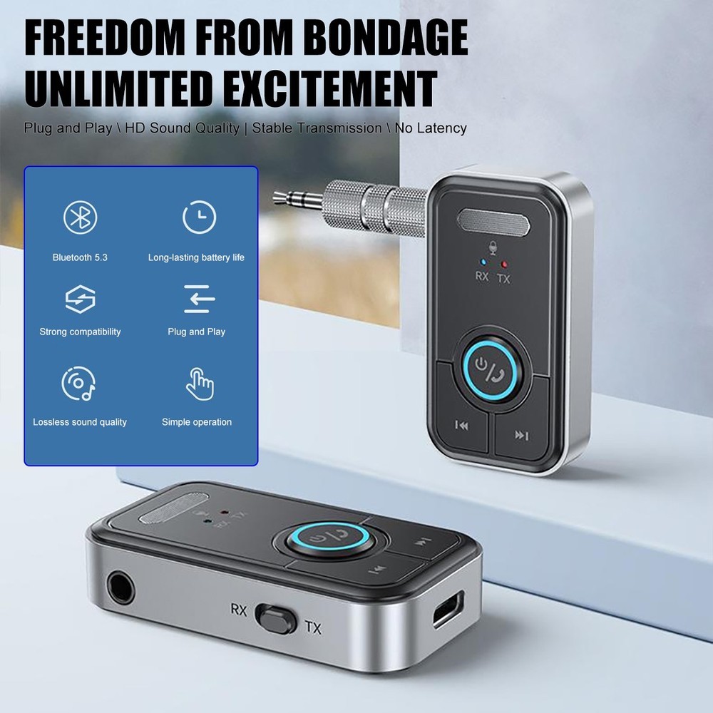Audio Bluetooth 5.3 Adapter w Dual Mode - Wireless Transmitter Receiver 10H Play