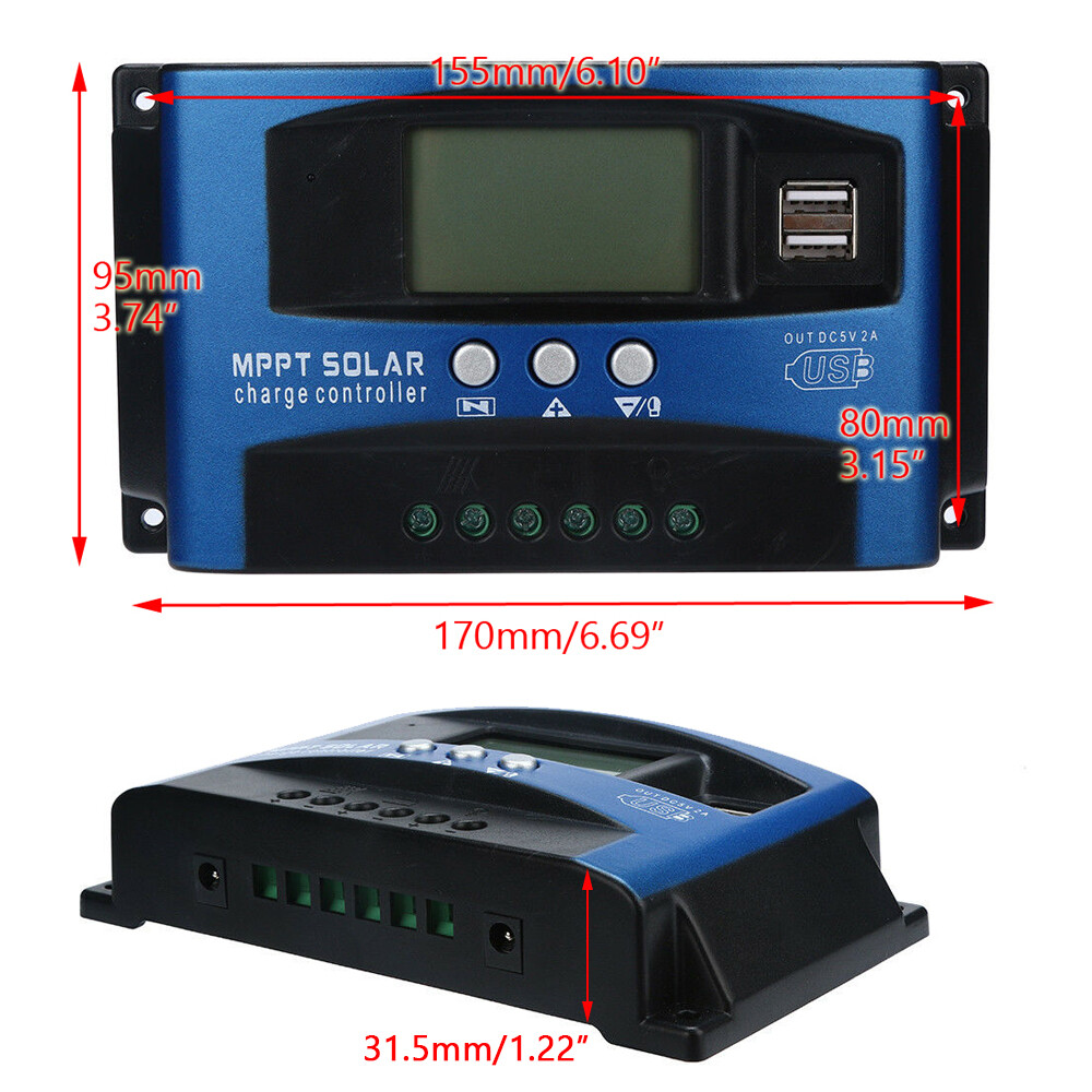 60A MPPT Solar Panel Regulator Charge Controller 12V/24V Auto Focus Tracking,