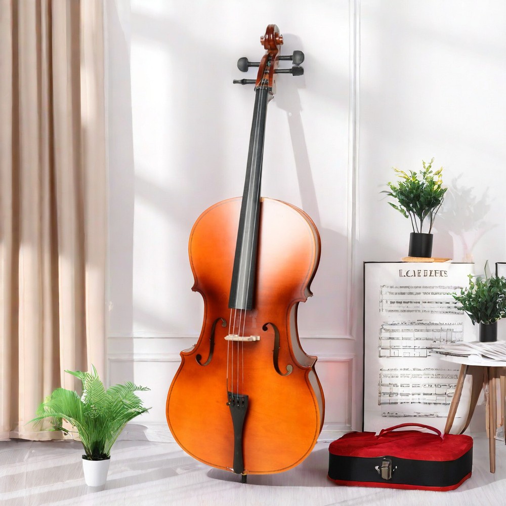 4/4 Full Size Matte Natural Acoustic Cello Set, Beginner Cello & Violoncello