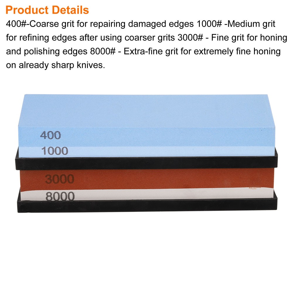 Knife Sharpener Stone Set, Double-Sided 400/1000 3000/8000 Whetstone Kit