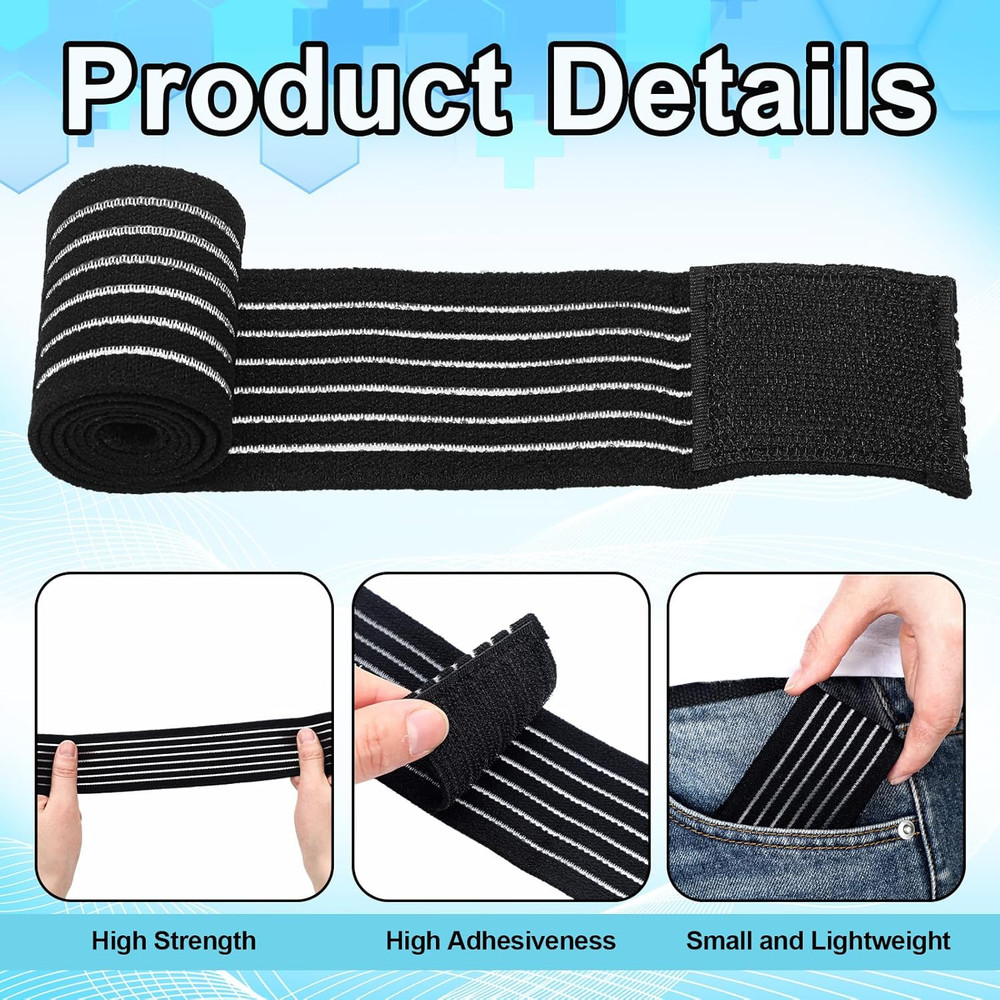 8-Pack Elastic Strap Extenders for Ice Packs, Hook & Loop, 4 Sizes, Black Bundle