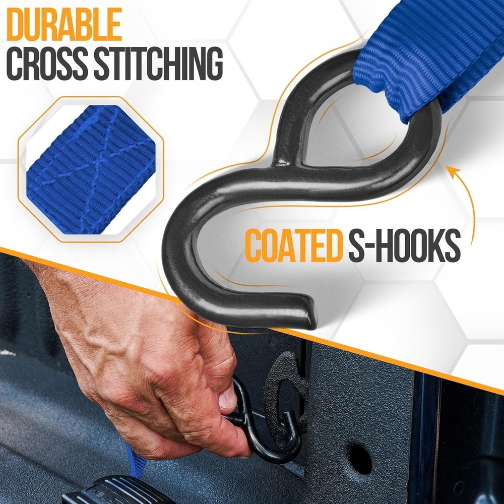 Versatile Tie Down Strap Set with Soft Loops - 1650lb, Perfect for Cargo Safety