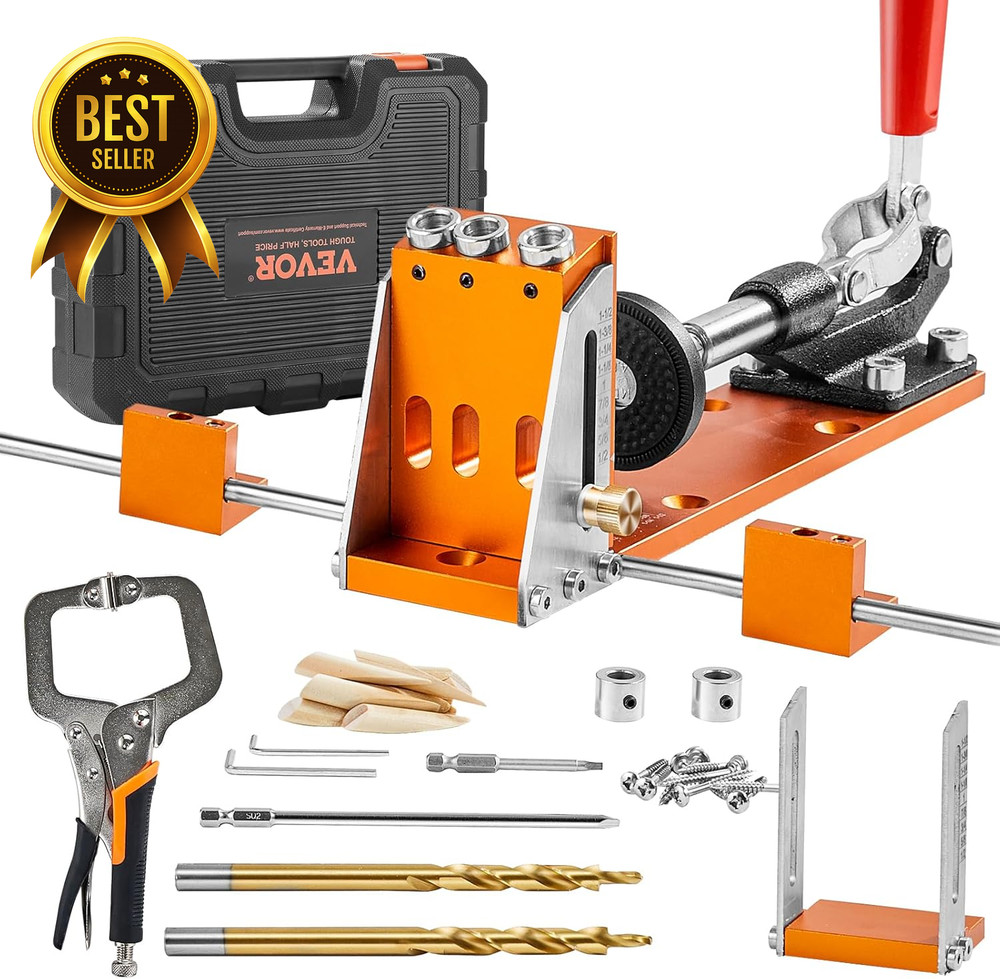 34-Piece Pocket Hole Jig Kit with C-Clamp, Drill Bits, Wrenches & Toolbox