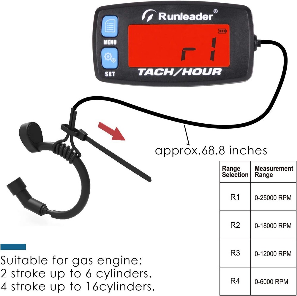 Digital Tach Hour Meter, RPM Gauge Meter,Backlight Display, Battery Replaceable