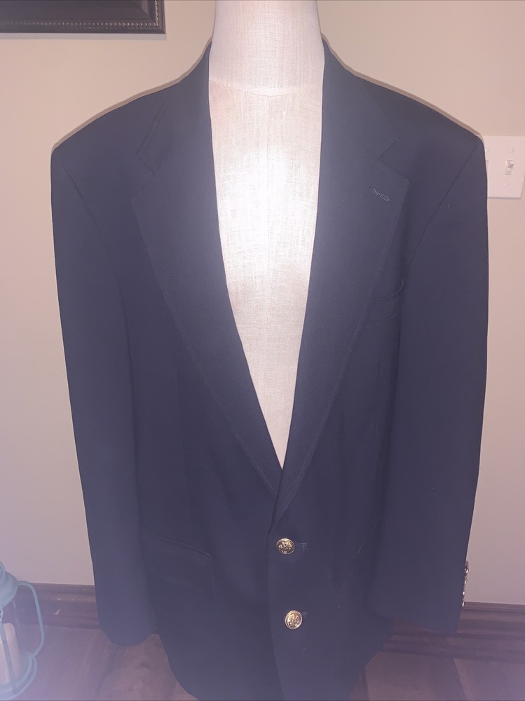 Lands' End Men's Black 100% Wool Blazer Jacket 43L EUC (A3)