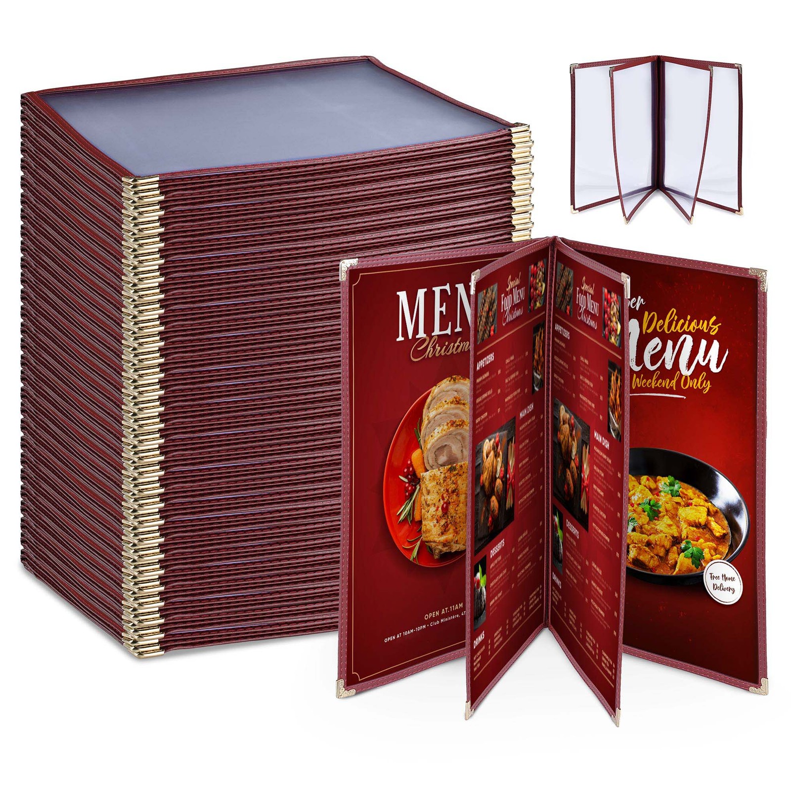 WeChef 30 Pack Menu Covers 8.5 x 11" Book Style 4 Pages 8 Views Restaurant Bar