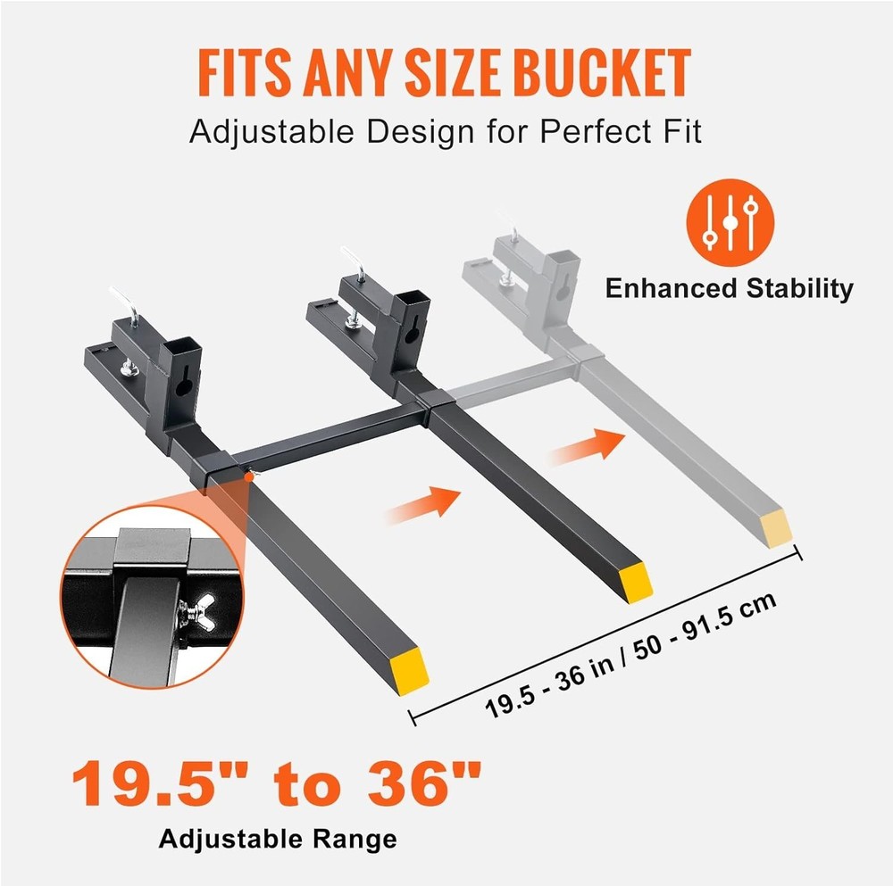 Adjustable Stabilizer 2000 Lbs Pallet Forks for Efficient Farming - 43" Long