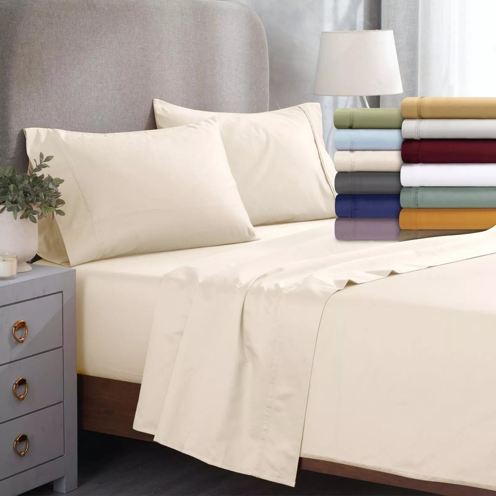 Extra Deep Pocket 4 PCs Sheet Set 24-27 Inch Solid 100% Cotton 1000-1200 TC