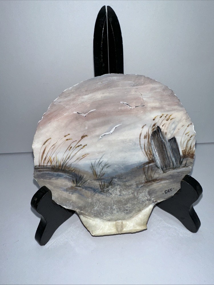 Vtg Seashell Hand Painted Beach Ocean Signed  Dee Art Plaque