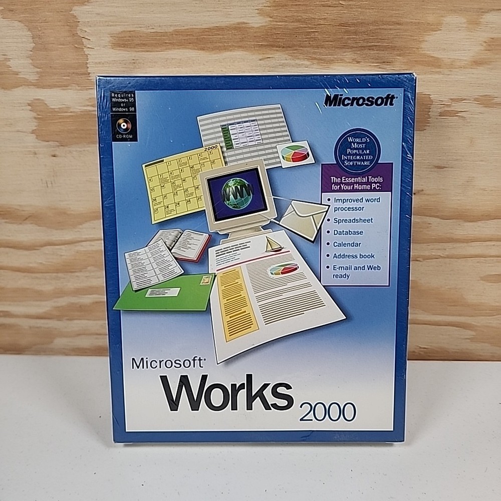 Vintage Microsoft Works 2000 Requires Windows 95 or 98 CD-ROM