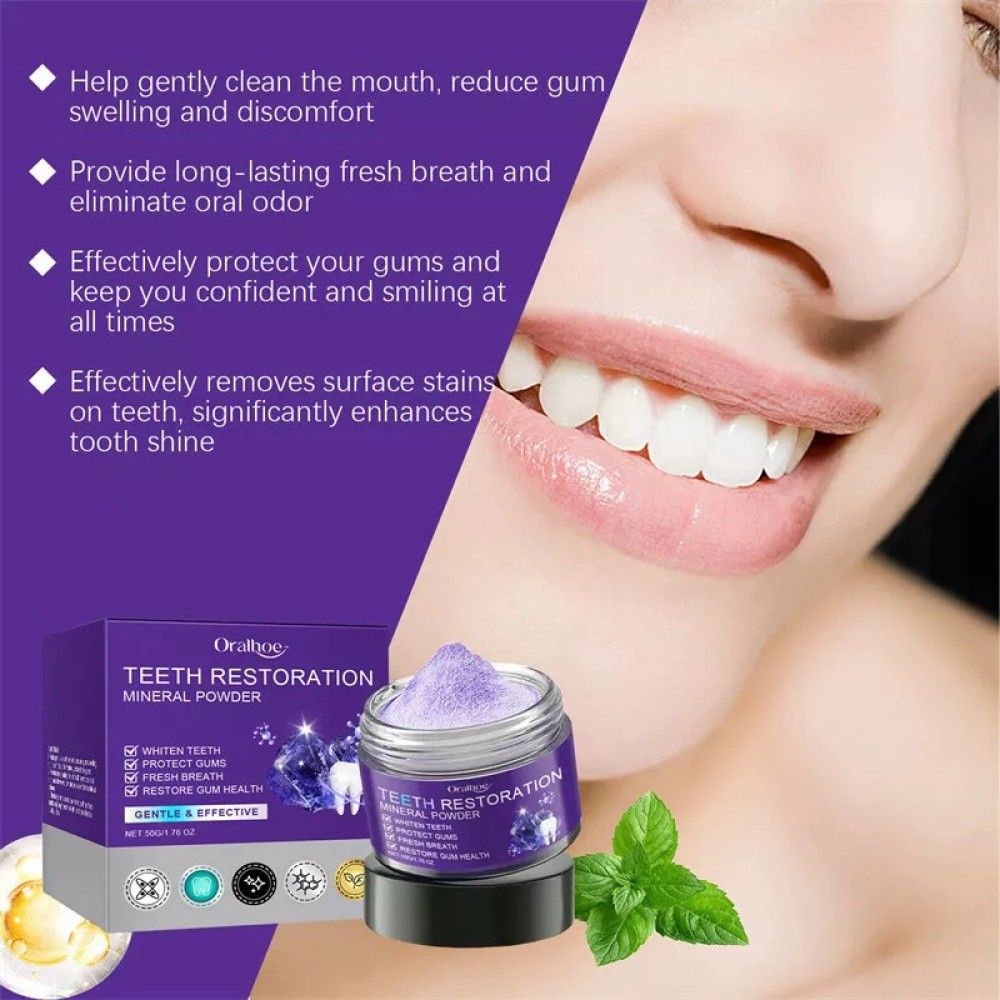 2X Purple Restoration Mineral Tooth Powder for Teeth Whitening Gum Strengthening