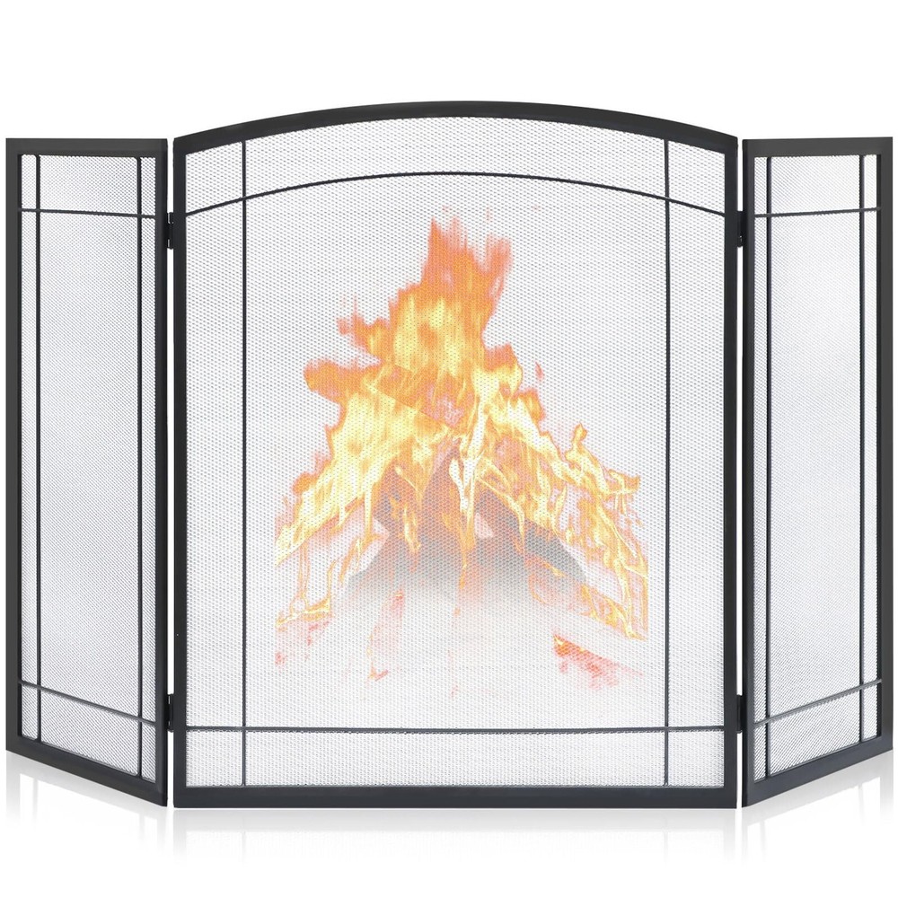 FEED GARDEN 3 Panel Fireplace Screen 48" W x 29" H Modern Foldable with Wroug...