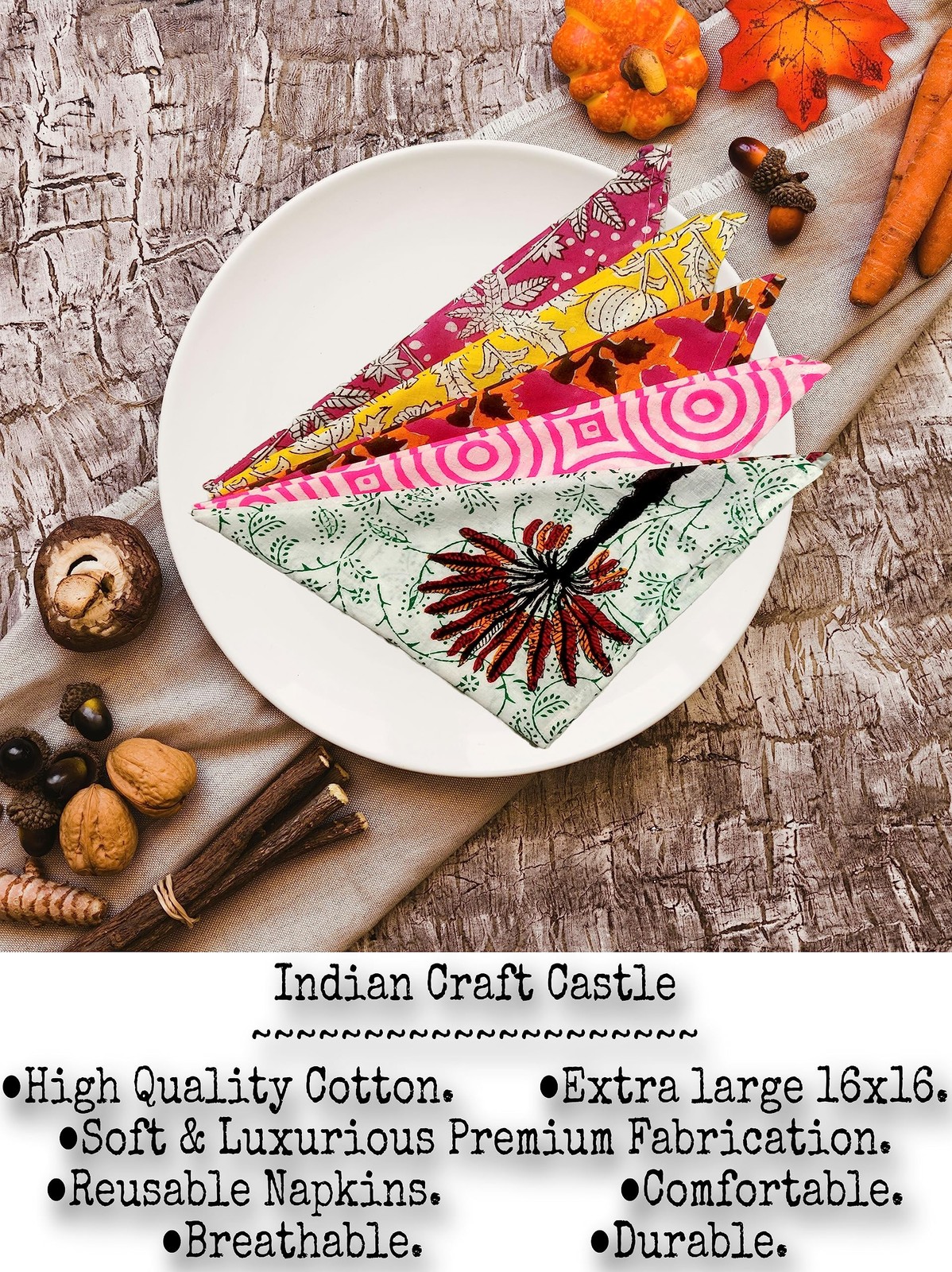 8 Pack Napkin 100% Cotton 16x16 Inch Dinner Napkins Decorative Cloth