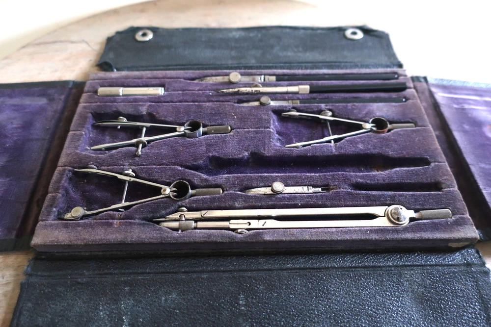 Antique Technical Drawing Set for Architects Cartographers In Case