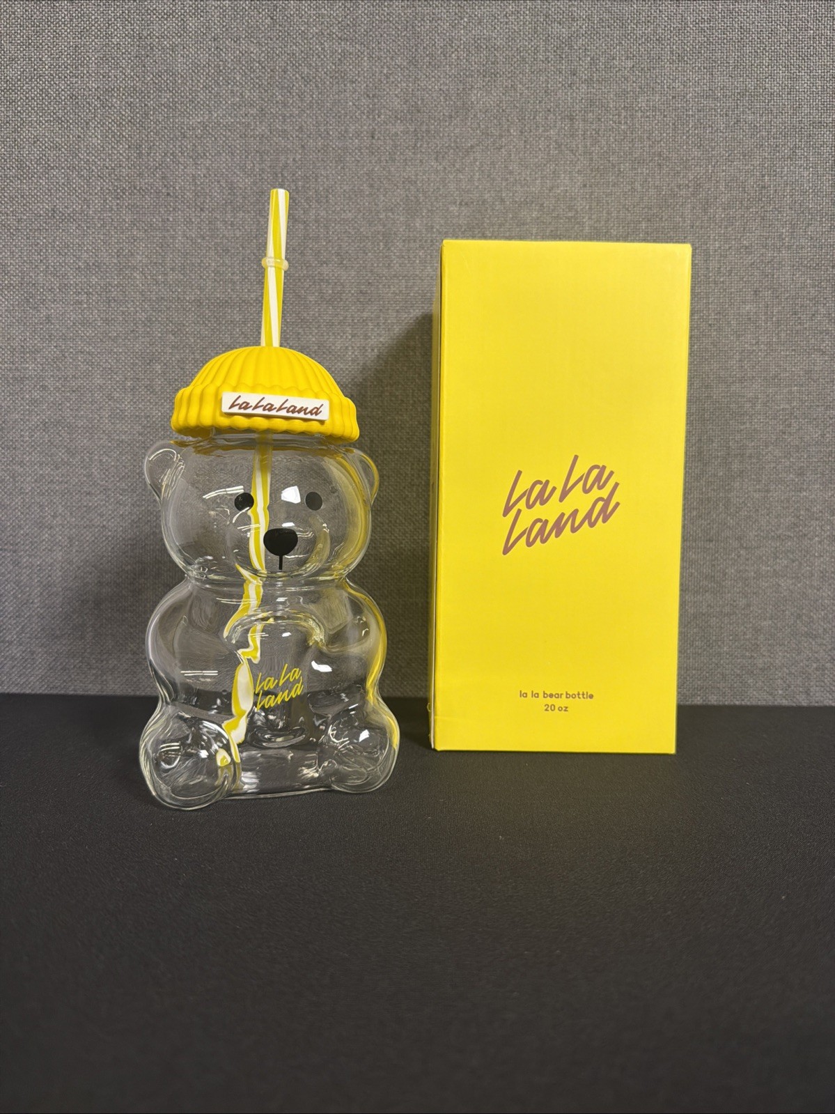 La La Land Kind Cafe Glass Yellow Bear NEW IN BOX
