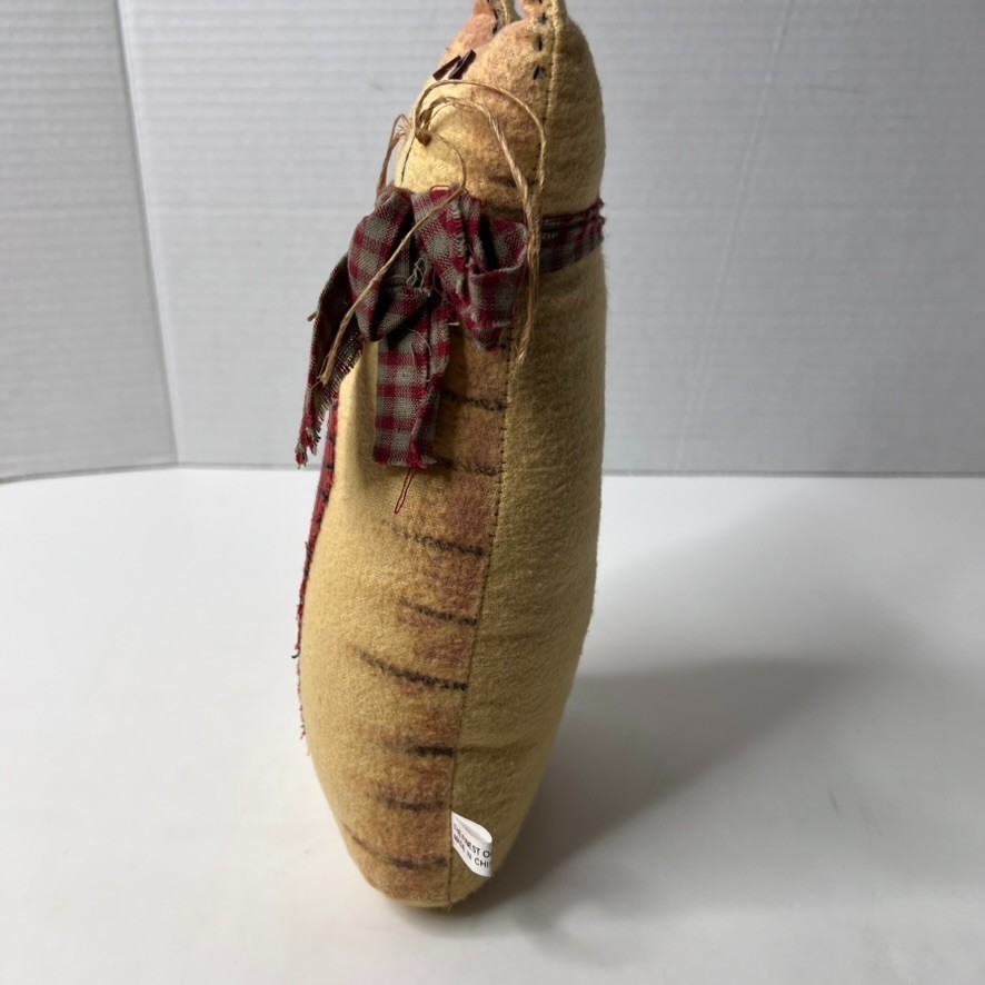 Cute Cat Weighted Plush Stuffed Patchwork Heart Tabby Tan Brown Scarf Decor 9"