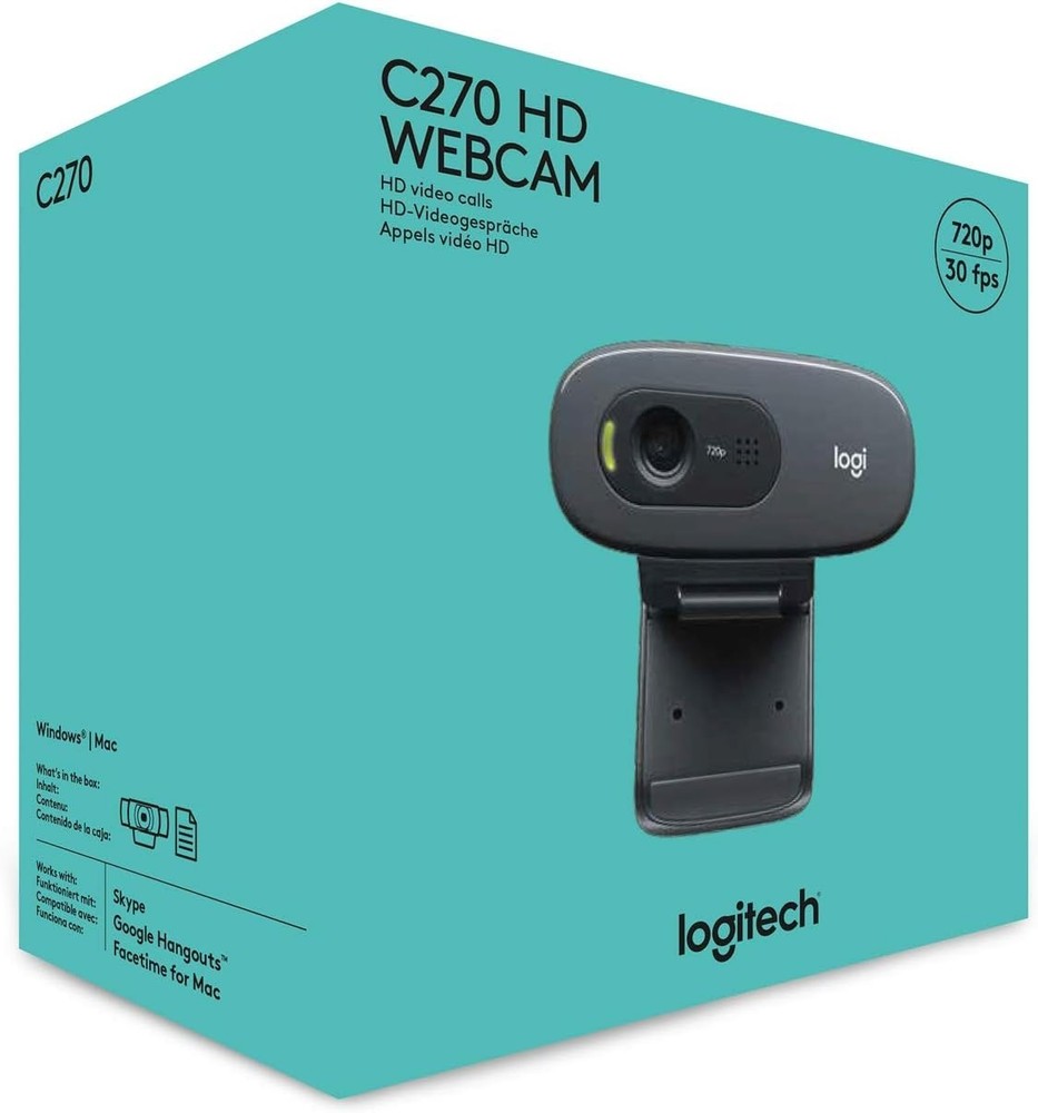 Logitech HD WEBCAM C270, Widescreen, Noise - Reducing, 720 p, Black