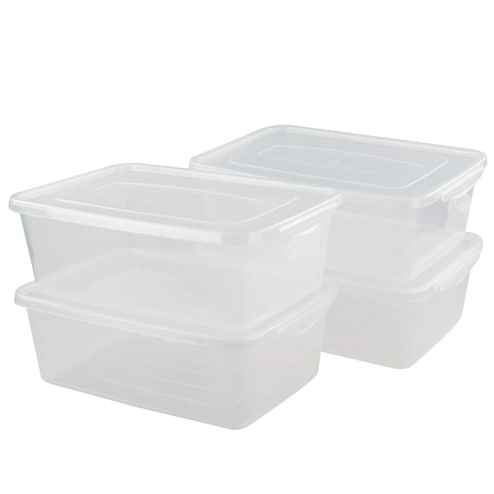 Clear Plastic Storage Bin, 14 Quart Latching Box Container with Lid, 4 Packs