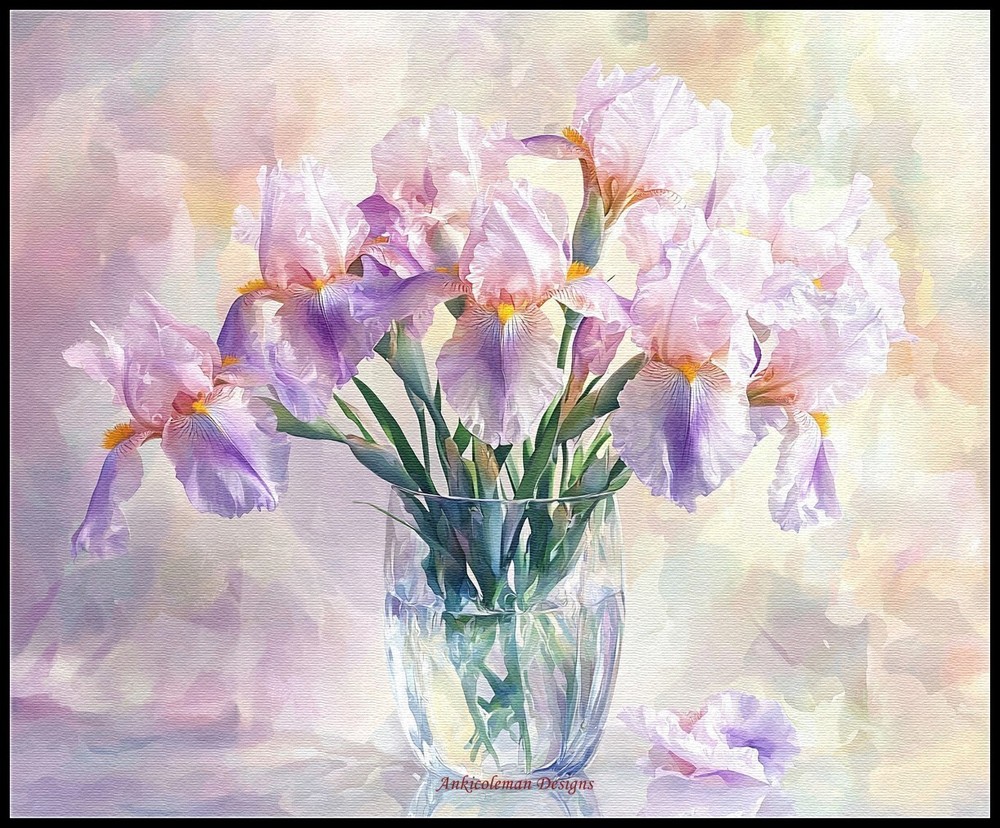 Irises in Vase - DIY Chart Counted Cross Stitch Patterns Needlework DMC Color