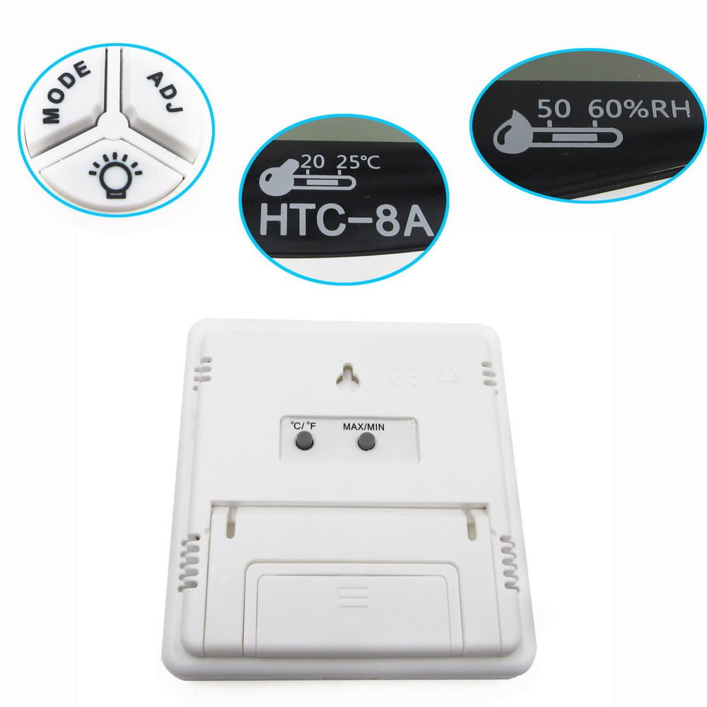 HTC-8A Digital Luminous Thermometer Hygrometer Temp Humidity Test Clock new