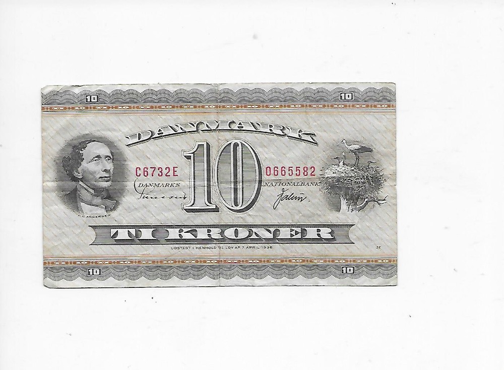 Denmark 10 Kroner note 1936 a