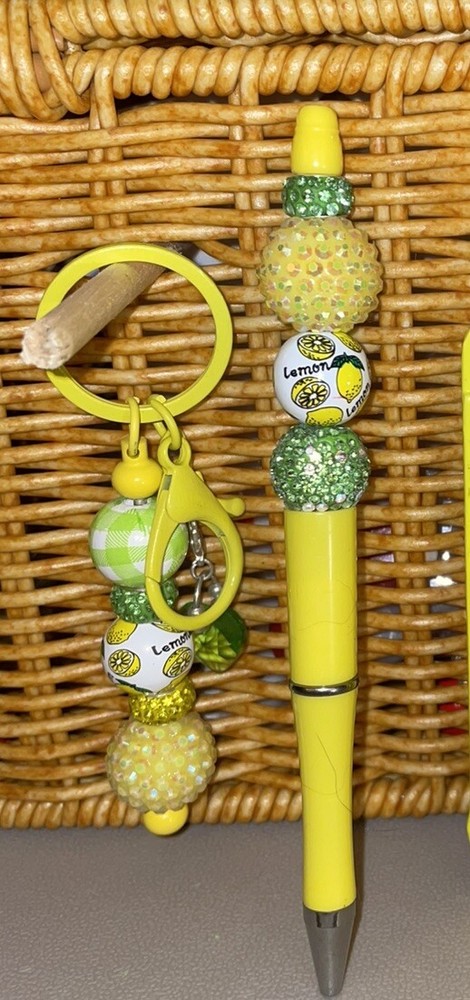 HAND MADE BEAD PEN, BEAD KEY CHAIN, wallet -& INK REFILL-3 PC set