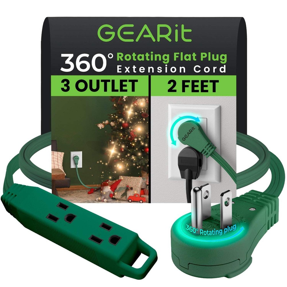 Extension Cord Flat Multi Plug Outlet - 360° Rotating Power Cords
