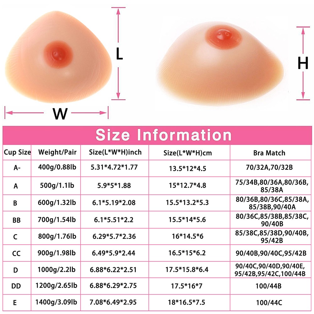 1 Pair Concave Design Triangle Silicone Breast Forms Mastectomy Transgender
