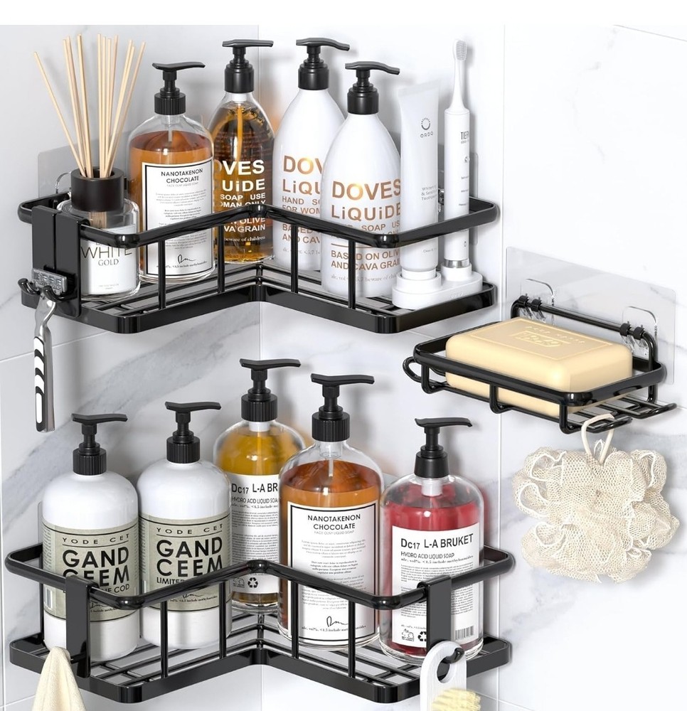 Corner Shower Caddy Organizer, 3-Pack Self-Adhesive Rustproof Bath Shelves