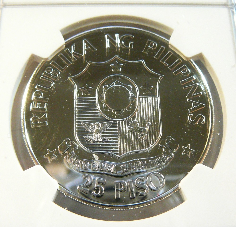 1982 PHILIPPINES SILVER 25 PISO MARCOS & REAGAN NGC MS 68 DPL
