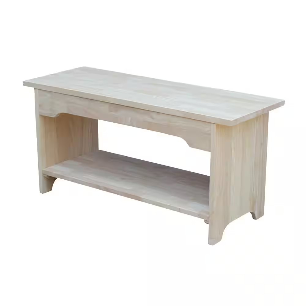 International Concepts Unfinished Bench Solid Wood Open Bottom Shelf Backless