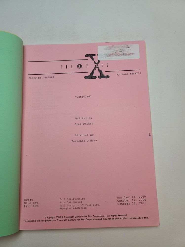 THE X-FILES / Greg Walker 2000 TV Script, Michael Bowen, James Franco "Surekill"