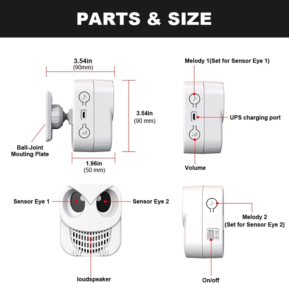 HTZSAFE Rechargeable Dual-Direction Motion Sensor & Detector