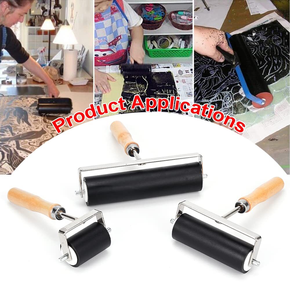 3 Pack Rubber Roller - Brayer Rollers with 3 Size for Crafting Brayer Rollers