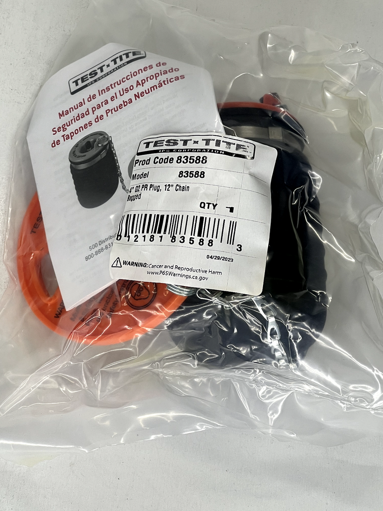 Test Tite 83588 4" G2 PR Plug, 12" Chain Bagged - NEW