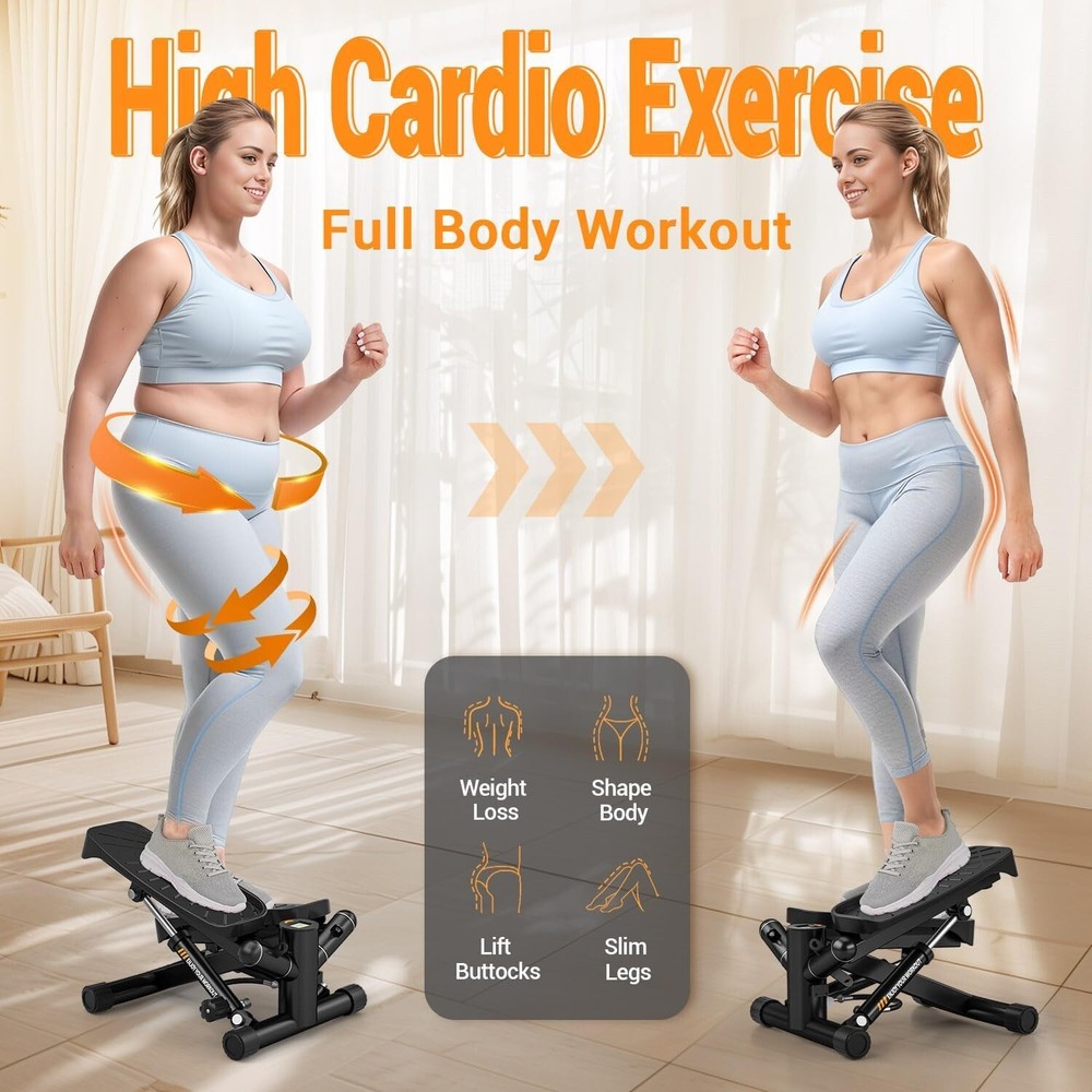 Steppers for Exercise at Home,Adjustable Resistance Mini Stepper (Black)