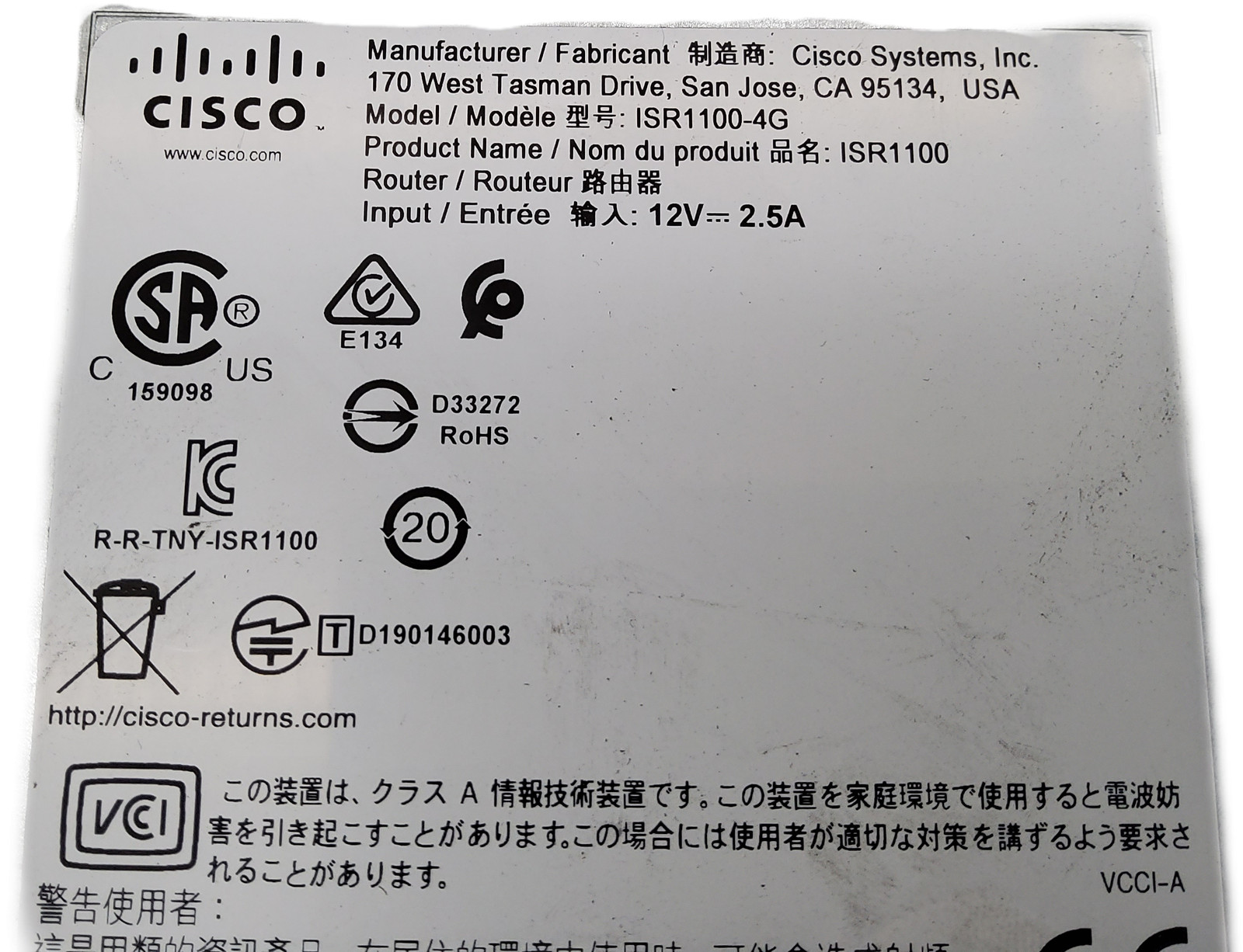 Cisco ISR1100-4G 4-Port Gigabit Ethernet Managed Router