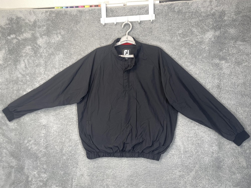 FootJoy Jacket Mens Large Black Nylon Pullover Windbreaker Golf Elastic Hem