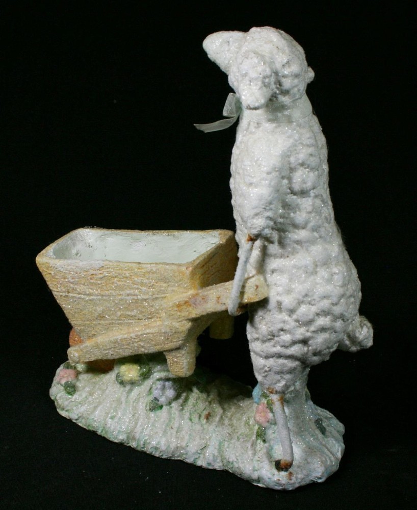 Mache Sheep Pushing Wheelbarrow Easter Spring Planter Or Candy Dish