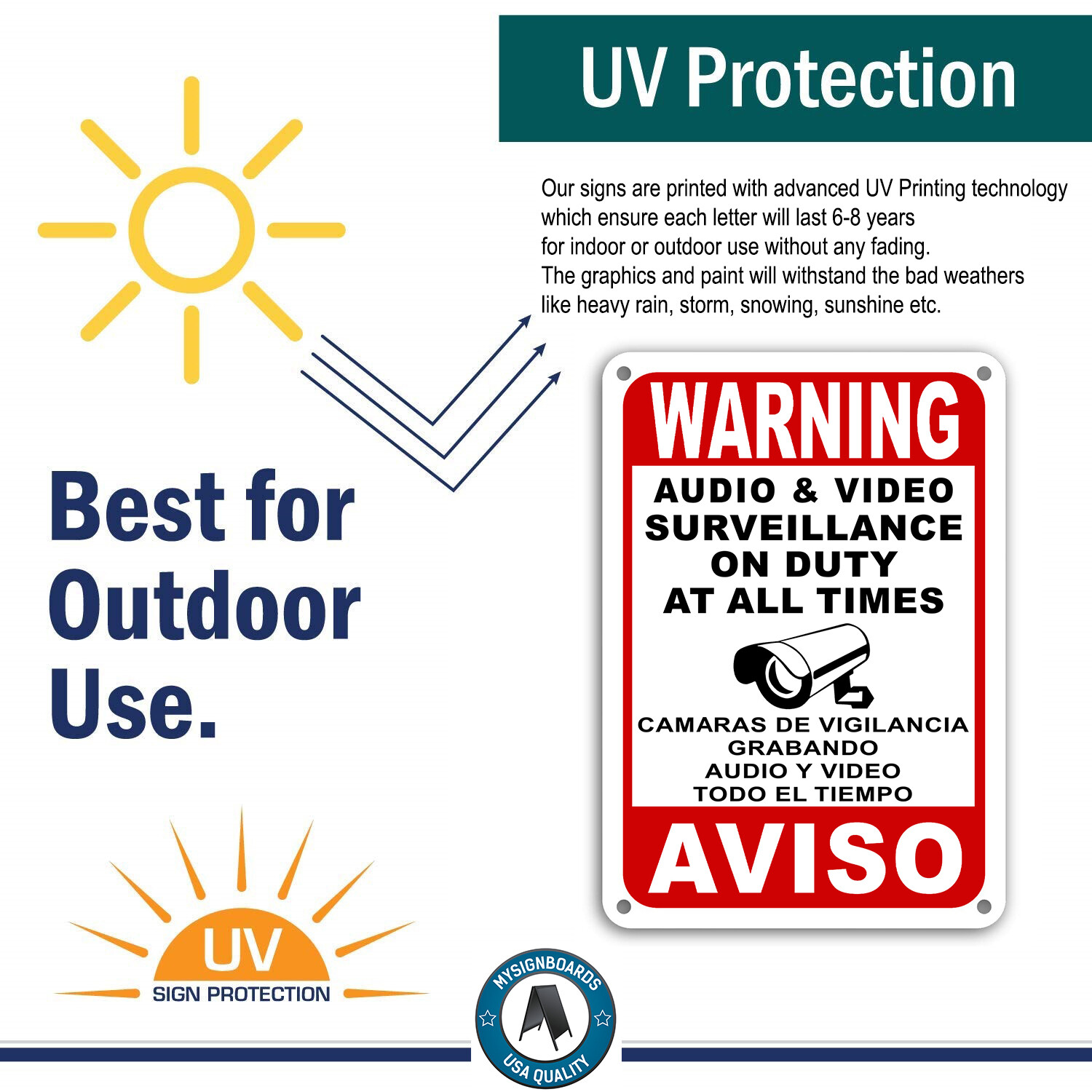 Surveillance signs Warning Security cctv sign Audio Video Camera Spanish English