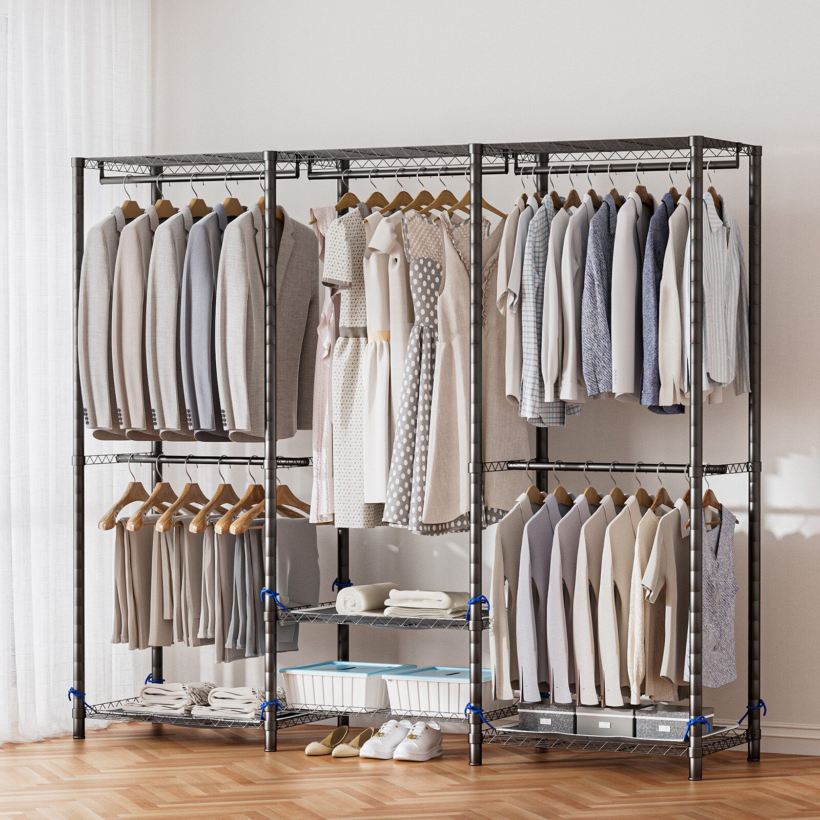 Heavy Duty Garment Rack Large Clothes Rack Freestanding Closet Clothing Shelves