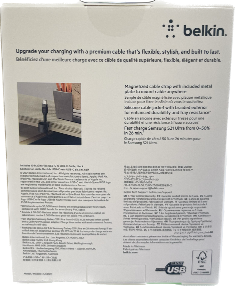 NEW Belkin BoostCharge Pro Flex USB-C To USB-C Data Charge Braided Cable 10FT