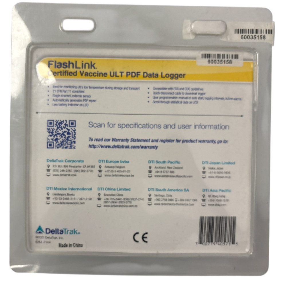 DeltaTrak Flashlink 40571-01 Vaccine Temperature ULT PDF Data Logger Sensor