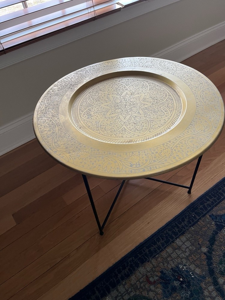 Moroccan/ Asian Oriental Embossed Table. Folding Metal Bottom