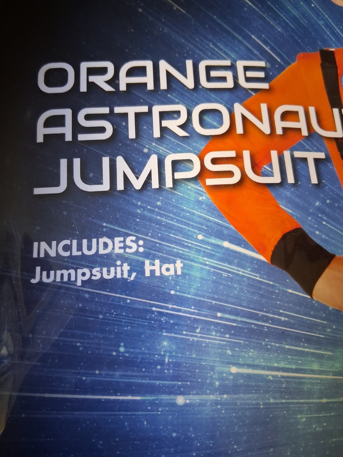 NEW Spirit Halloween NASA Orange Astronaut Costume Size Large 12-14 W/ Hat