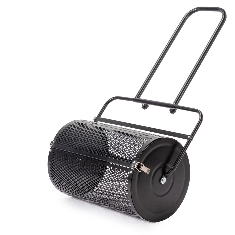 24" Black Compost Spreader, Peat Moss Roller w/ Steel Mesh Basket