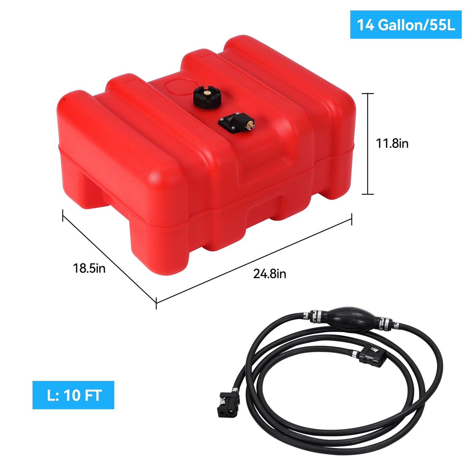 14 Gallon 55L Portable Marine Fuel Tank Outboard Boat Motor Gas Tank with Hose