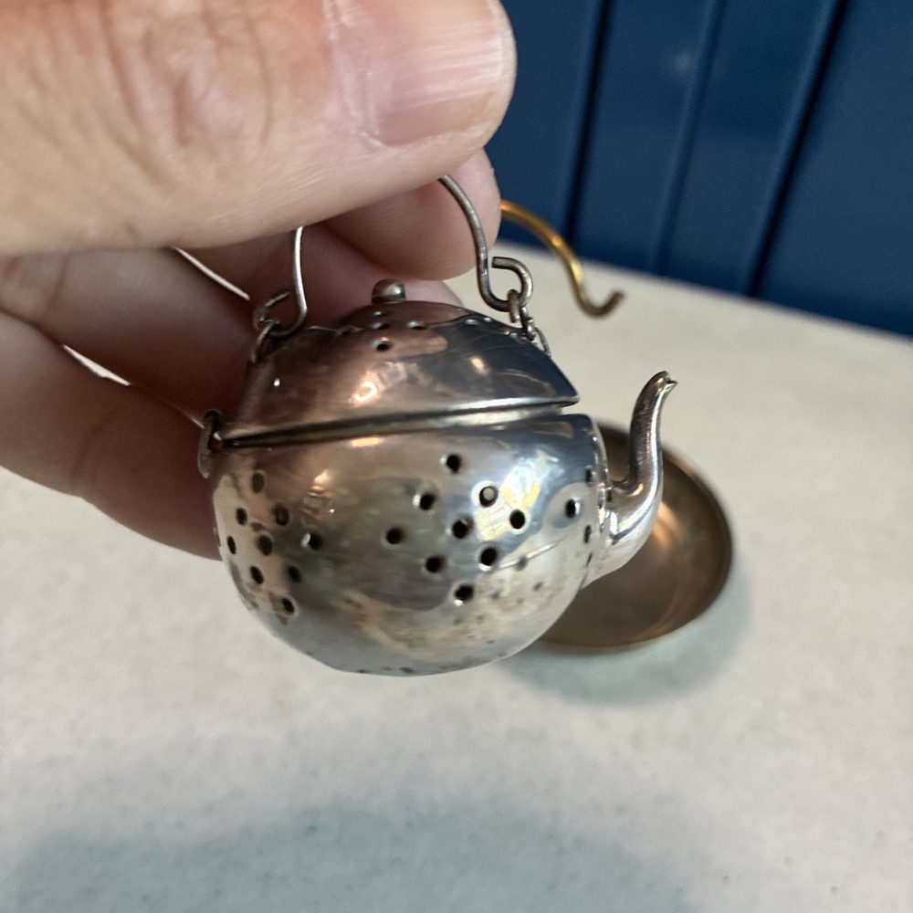 Vintage Silver Plated Tea Ball Teapot Infuser Strainer SET